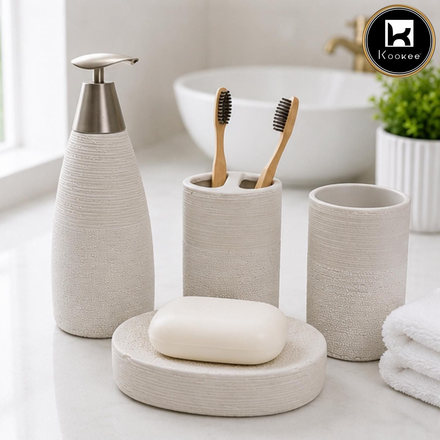 Kookee Ceramic Bathroom Sets, White, ART12364