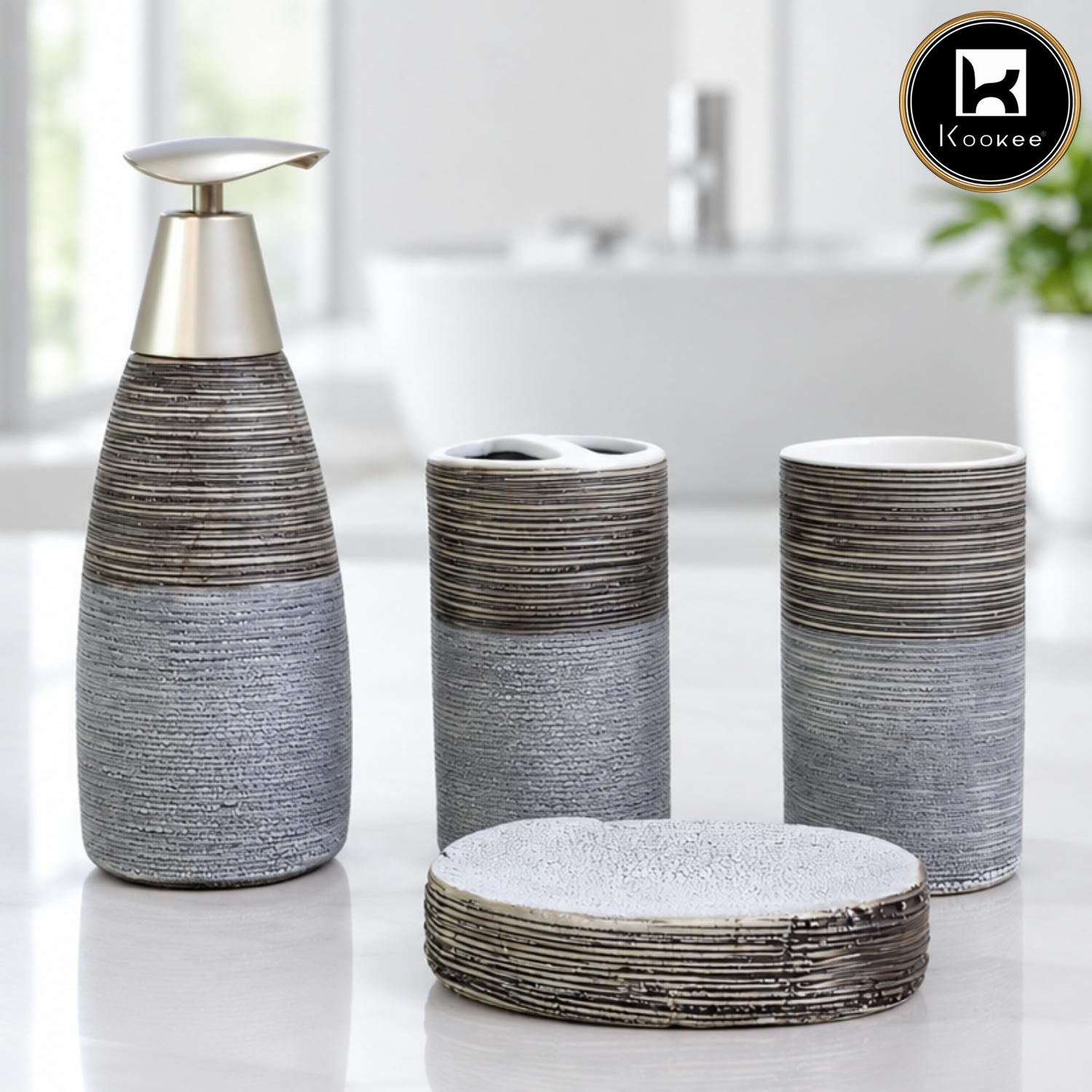 Kookee Ceramic Bathroom Sets, Grey, ART12365