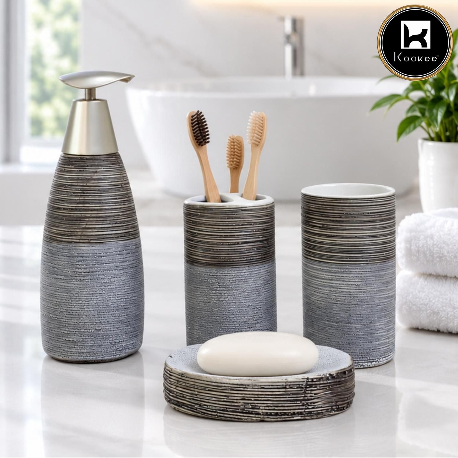 Kookee Ceramic Bathroom Sets, Grey, ART12365