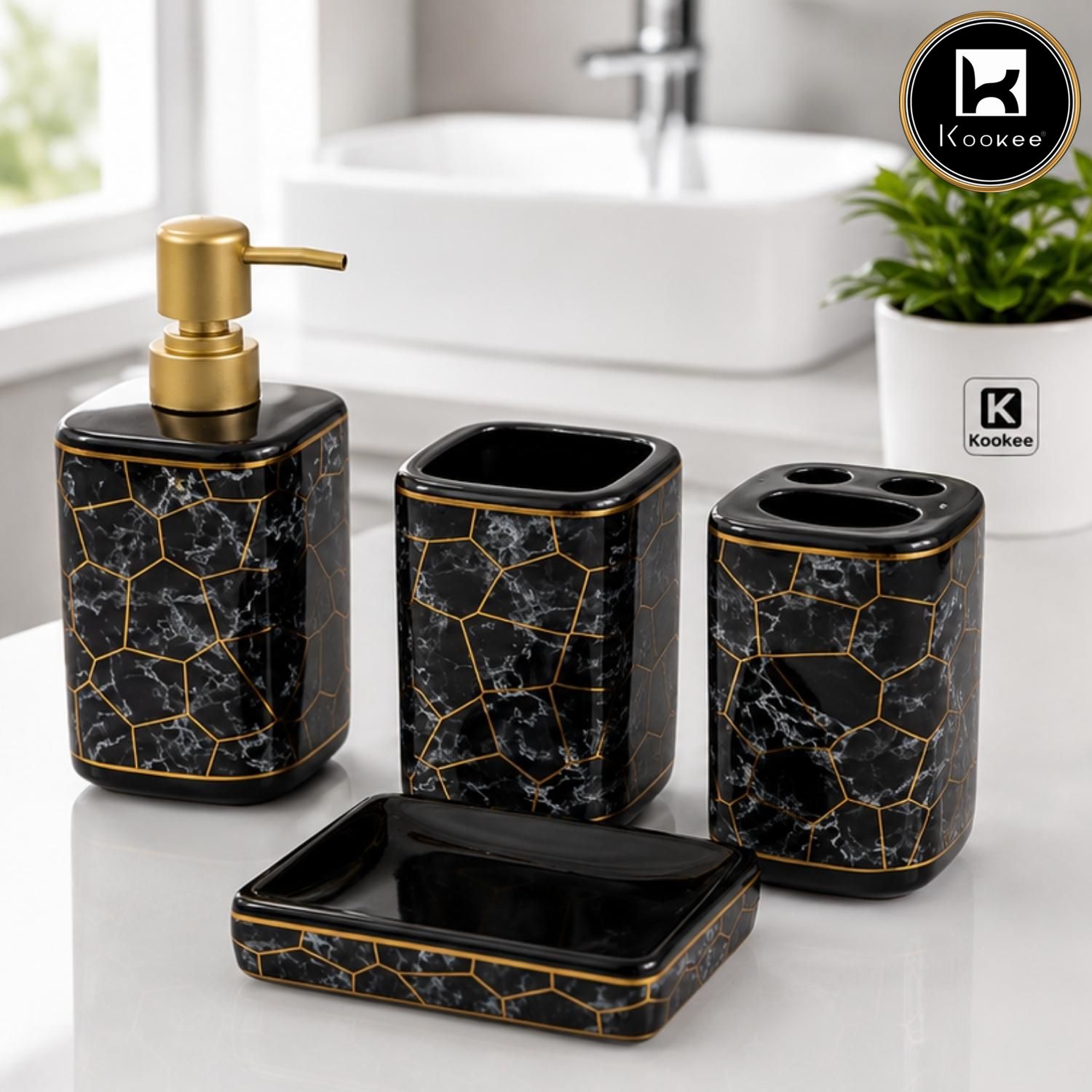 Kookee Ceramic Bathroom Sets, Black, ART12366