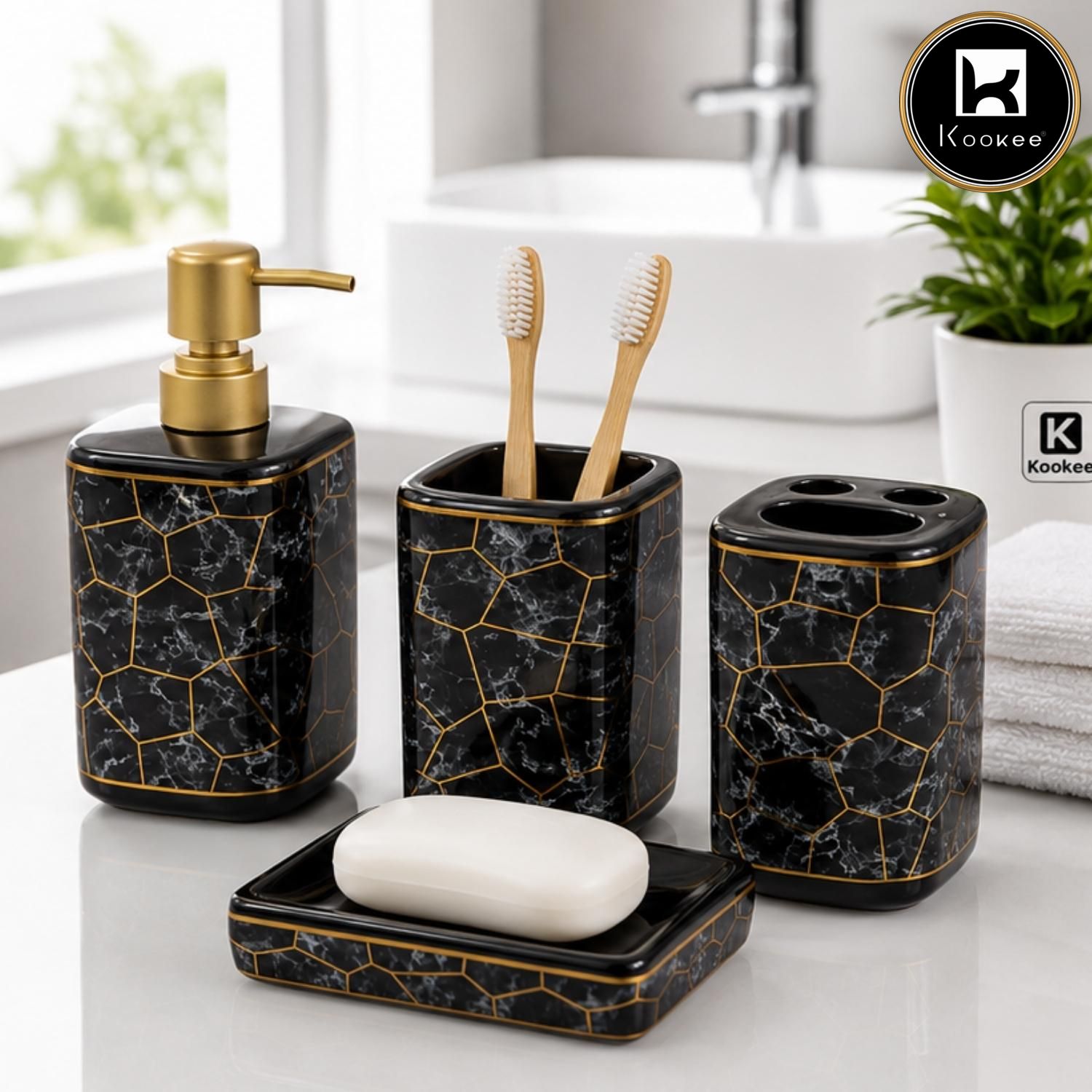 Kookee Ceramic Bathroom Sets, Black, ART12366
