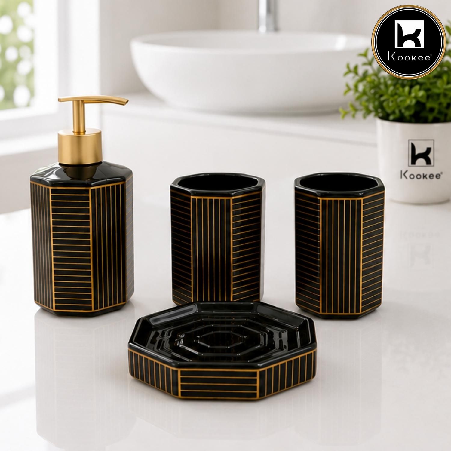 Kookee Ceramic Bathroom Sets, Black, ART12371