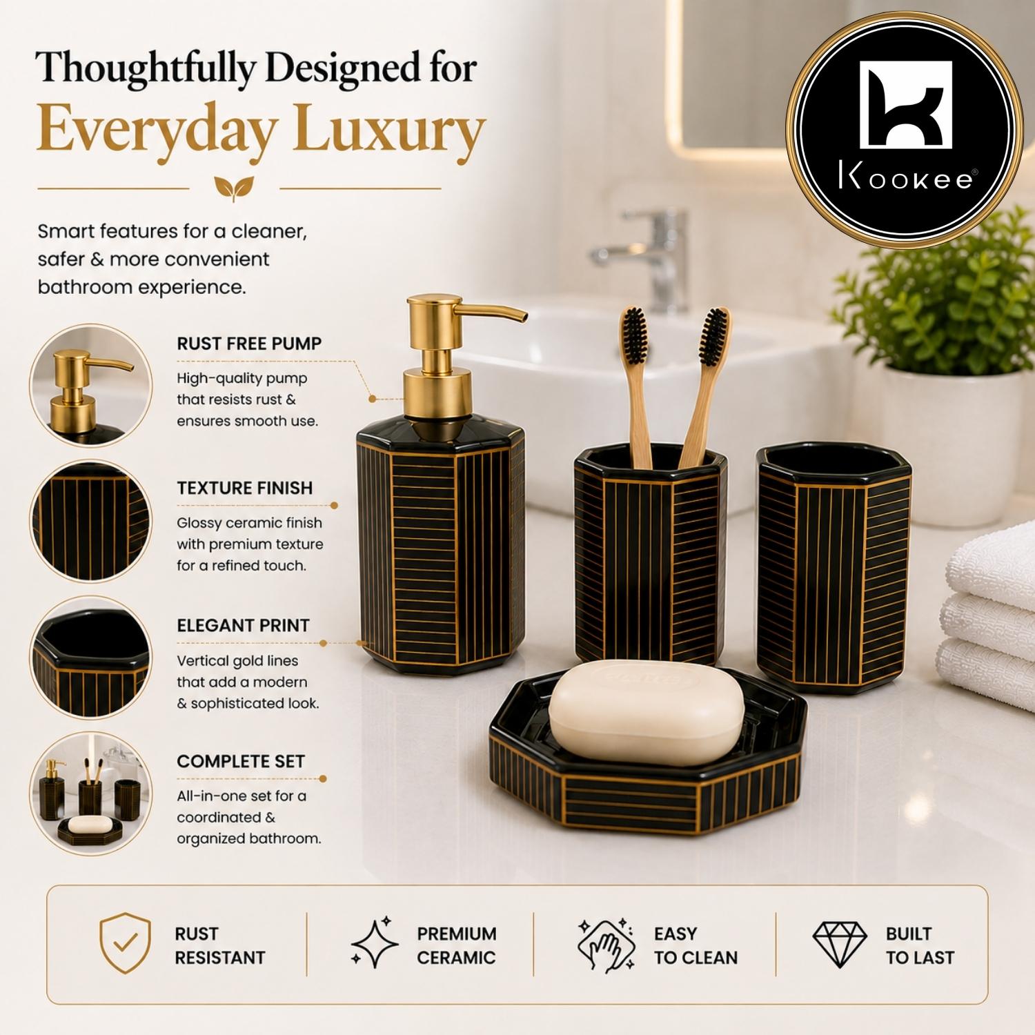 Kookee Ceramic Bathroom Sets, Black, ART12371