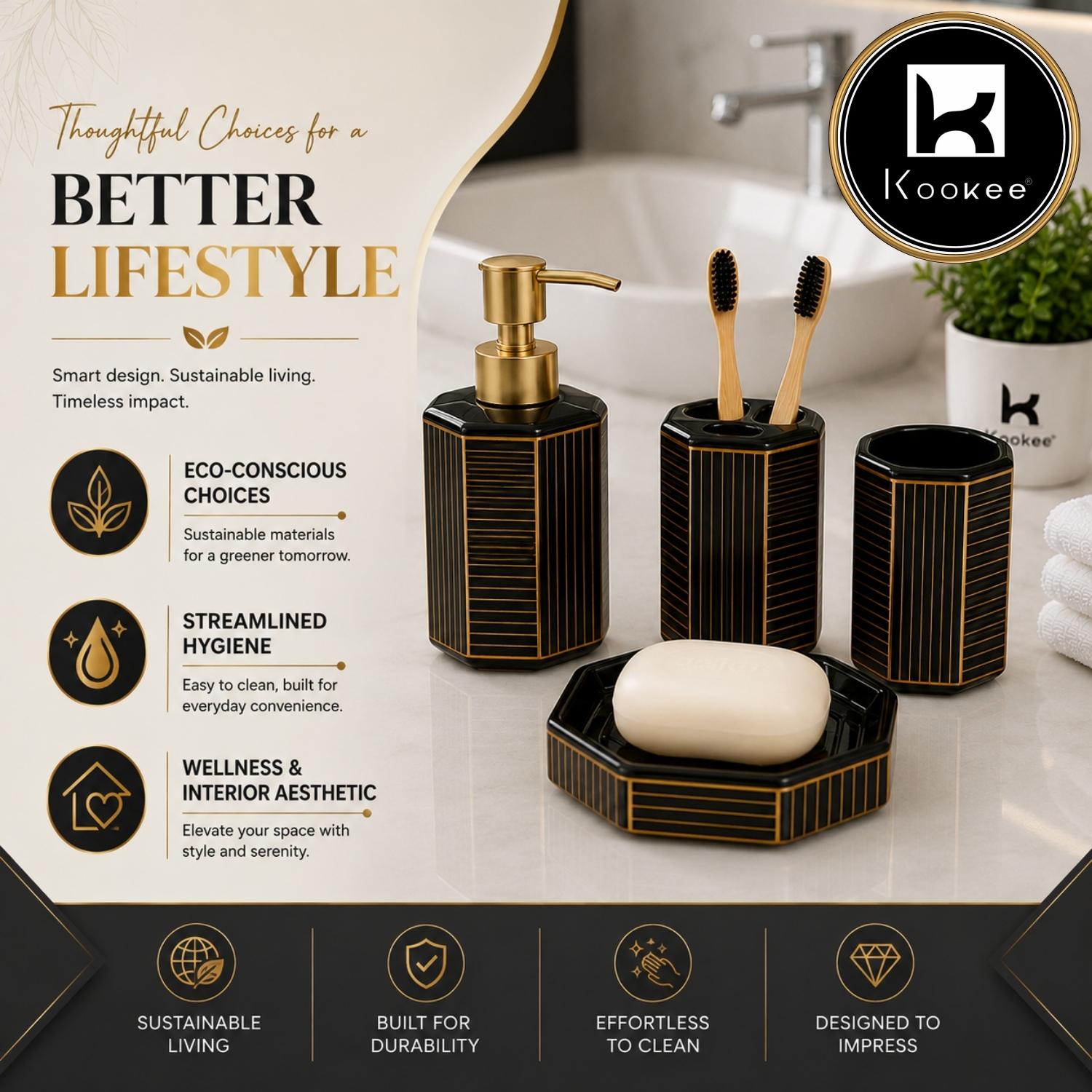 Kookee Ceramic Bathroom Sets, Black, ART12371