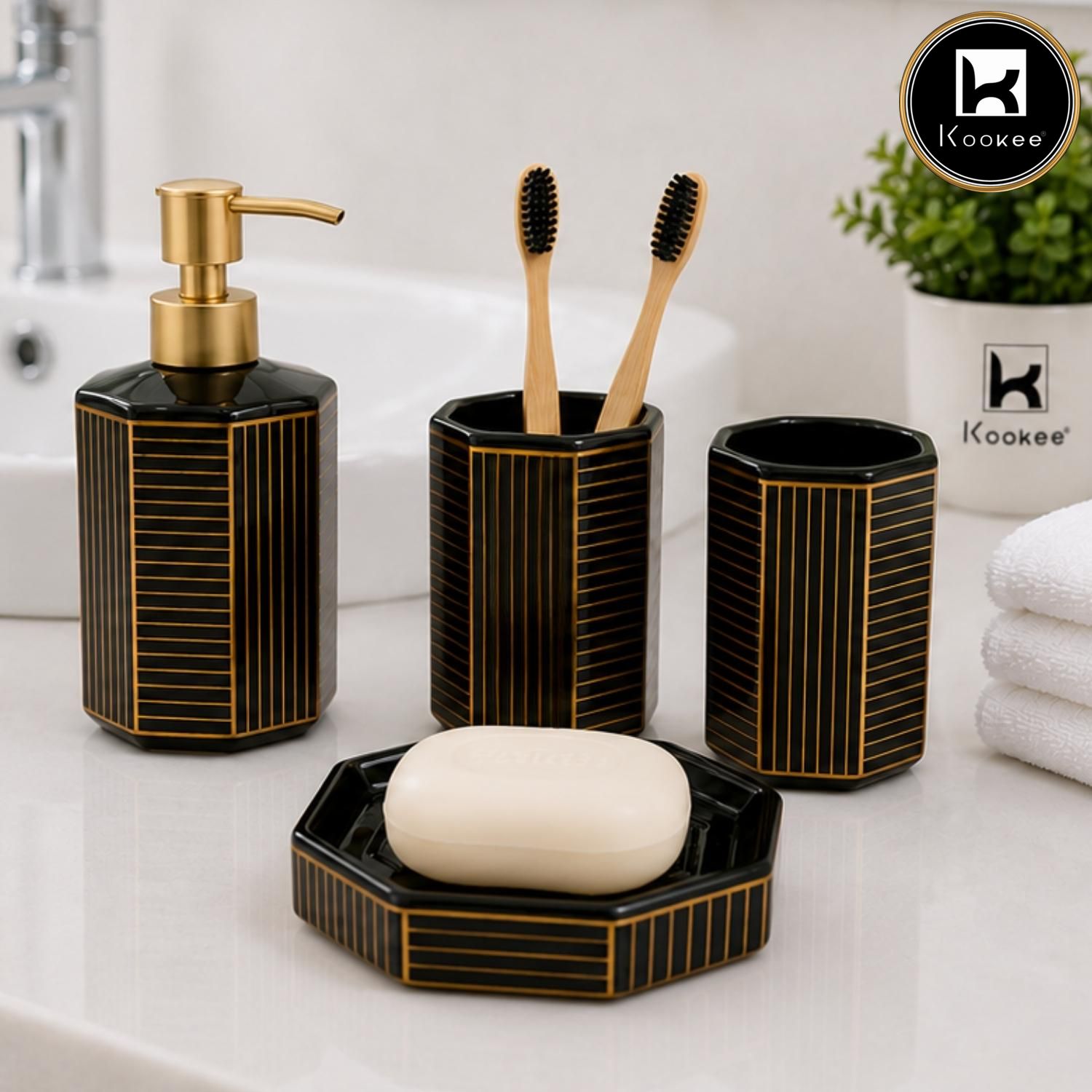 Kookee Ceramic Bathroom Sets, Black, ART12371