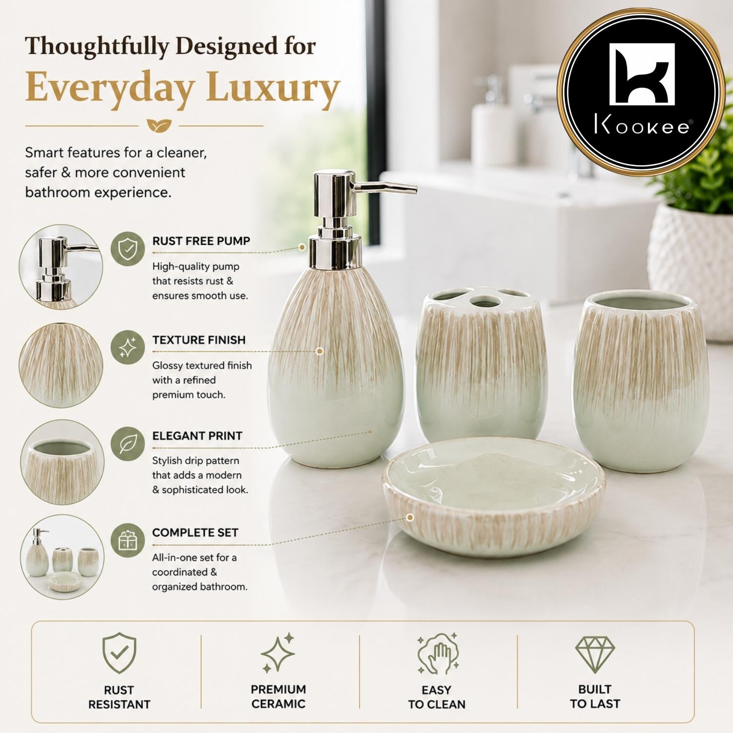 Kookee Ceramic Bathroom Sets, Pista, ART12374