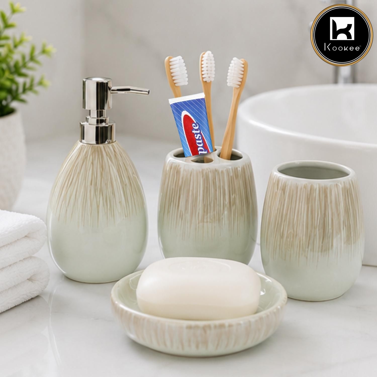 Kookee Ceramic Bathroom Sets, Pista, ART12374