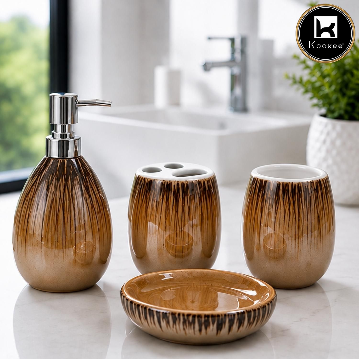 Kookee Ceramic Bathroom Sets, Brown, ART12375