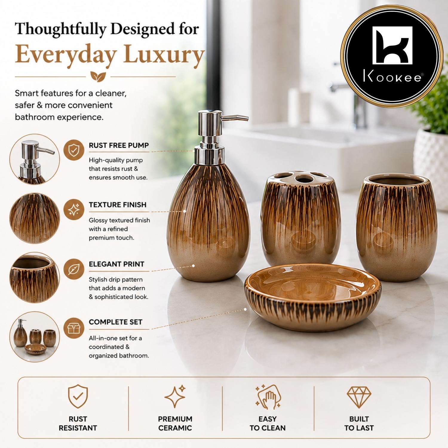 Kookee Ceramic Bathroom Sets, Brown, ART12375