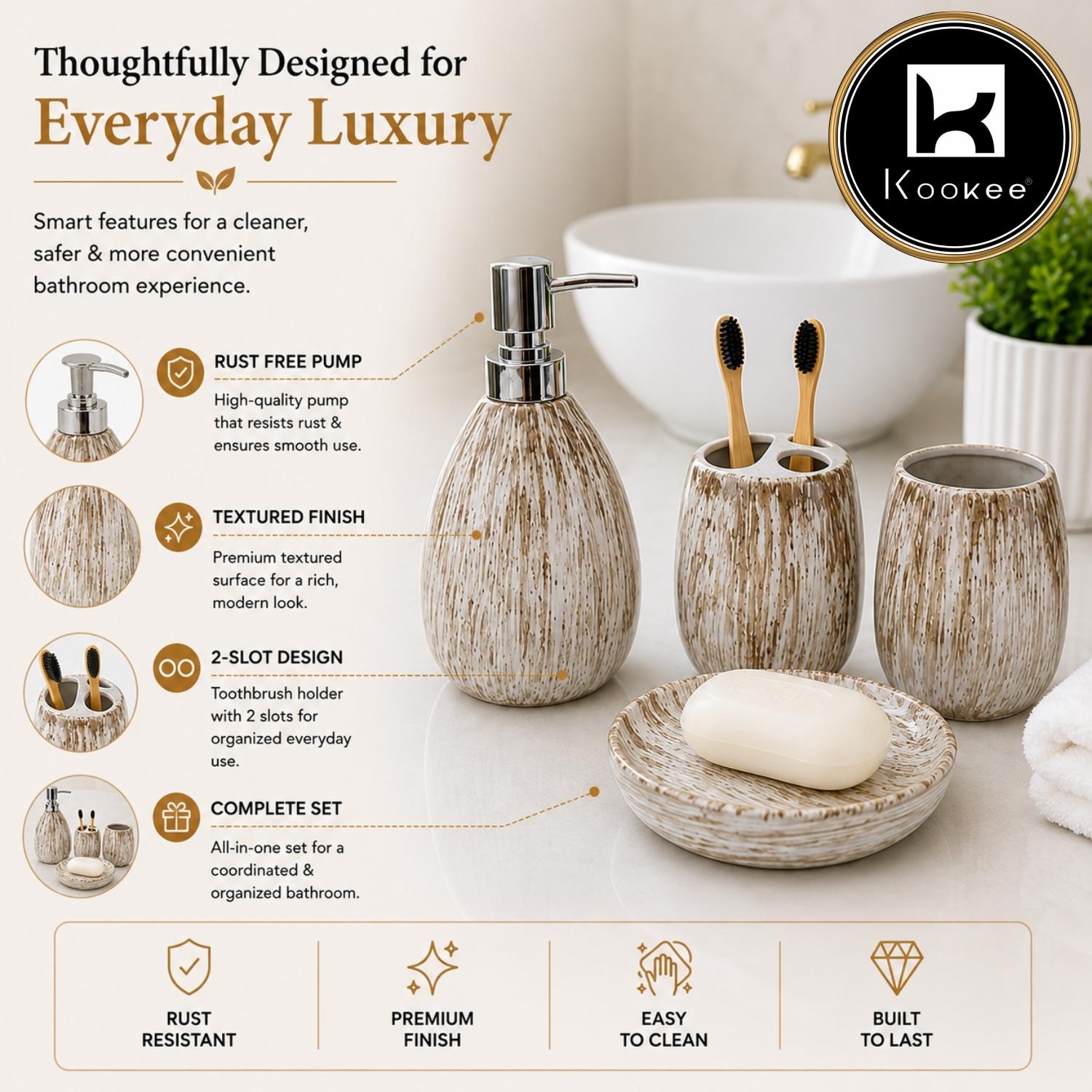 Kookee Ceramic Bathroom Sets, Beige, ART12376