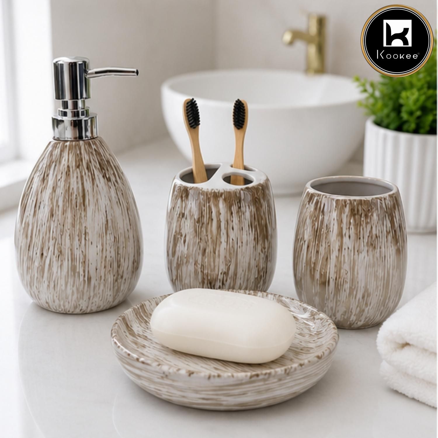 Kookee Ceramic Bathroom Sets, Beige, ART12376