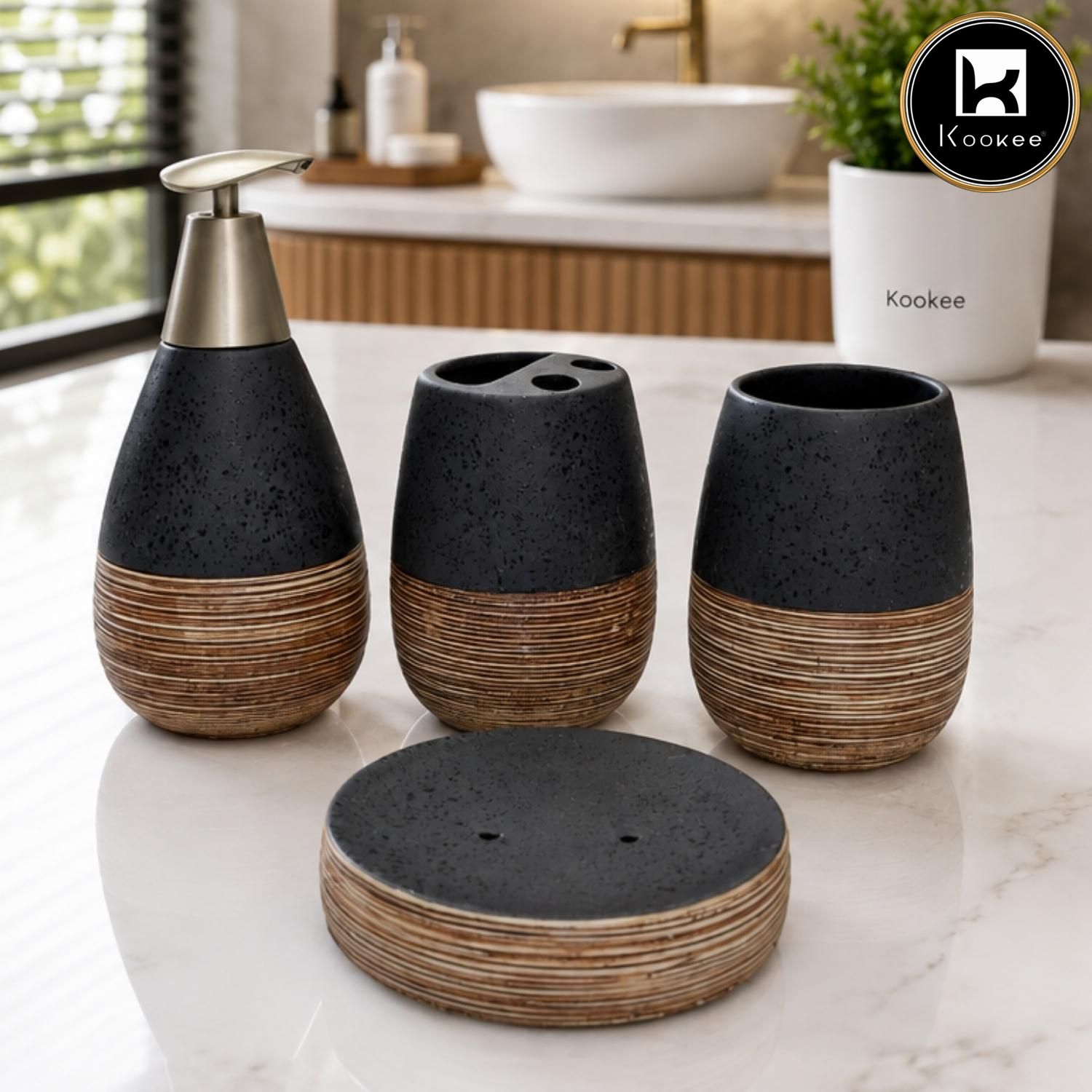 Kookee Ceramic Bathroom Sets, Black, ART12377
