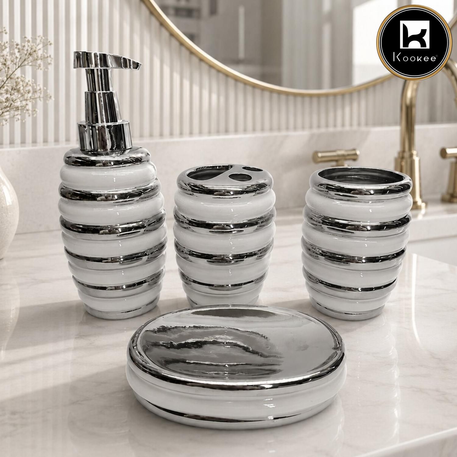 Kookee Ceramic Bathroom Sets, Silver, ART12379