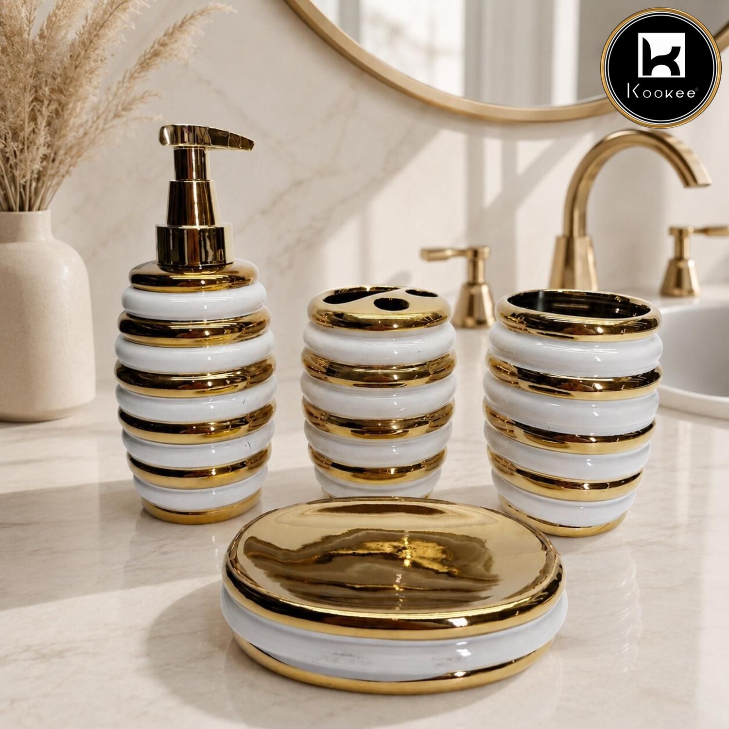 Kookee Ceramic Bathroom Sets, Gold, ART12380