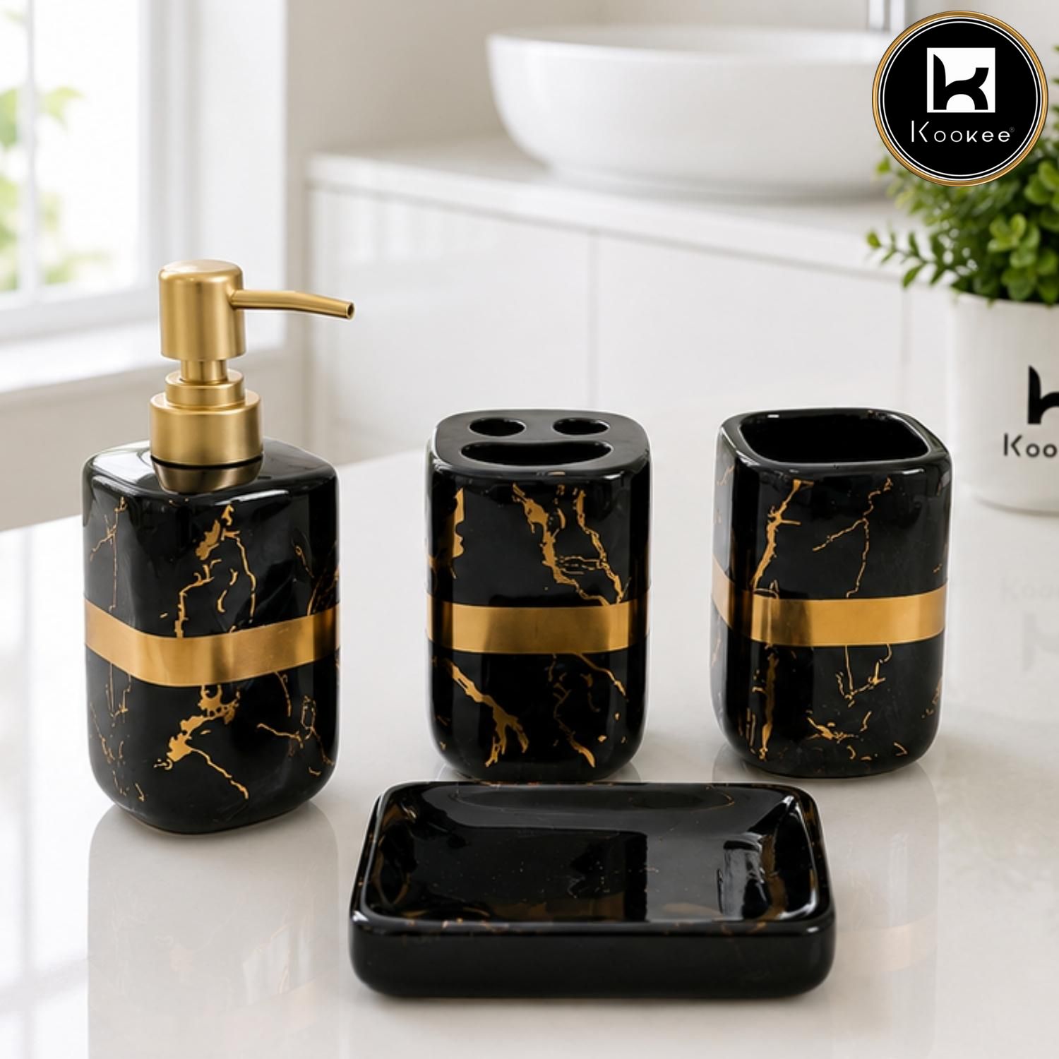 Kookee Ceramic Bathroom Sets, Black, ART12382