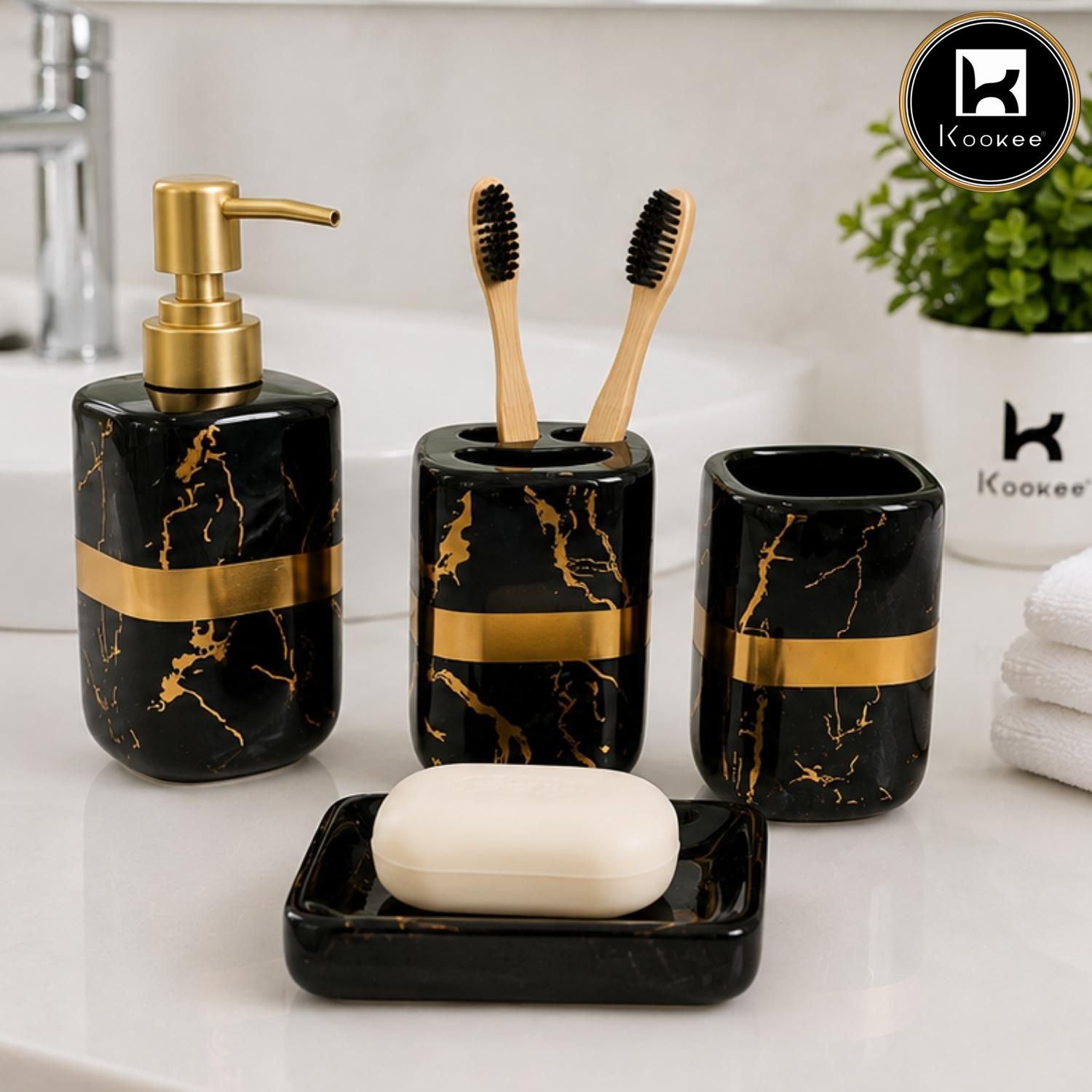 Kookee Ceramic Bathroom Sets, Black, ART12382