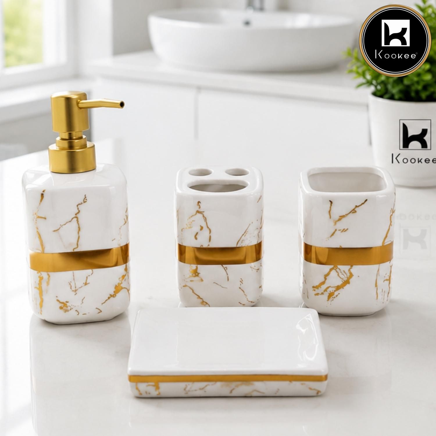 Kookee Ceramic Bathroom Sets, White, ART12383