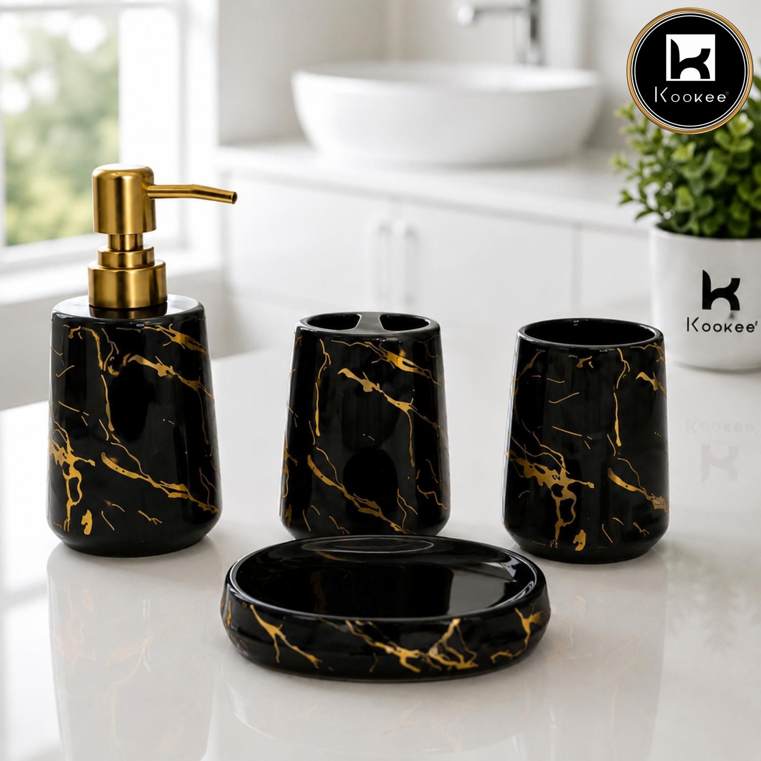Kookee Ceramic Bathroom Sets, Black, ART12386
