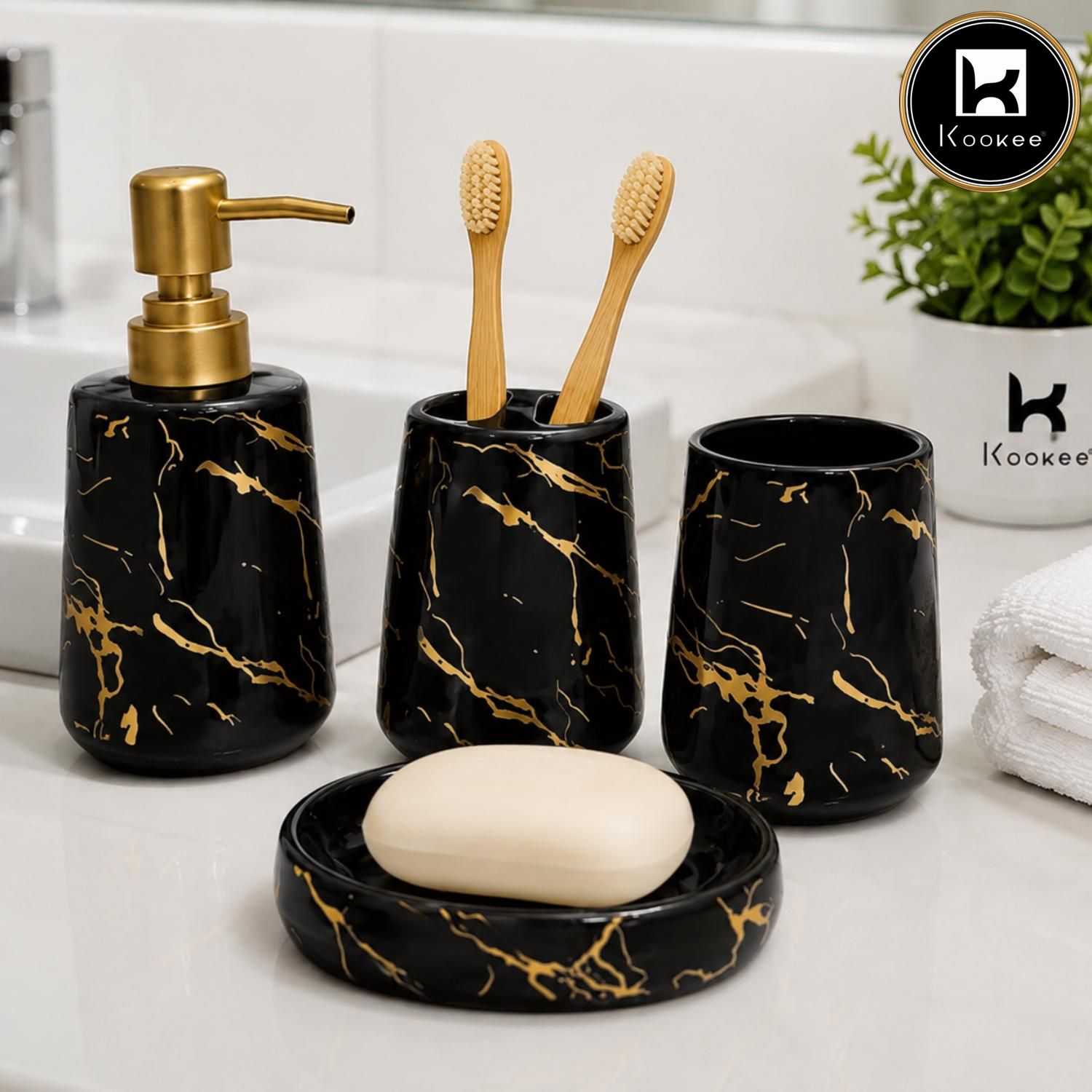 Kookee Ceramic Bathroom Sets, Black, ART12386