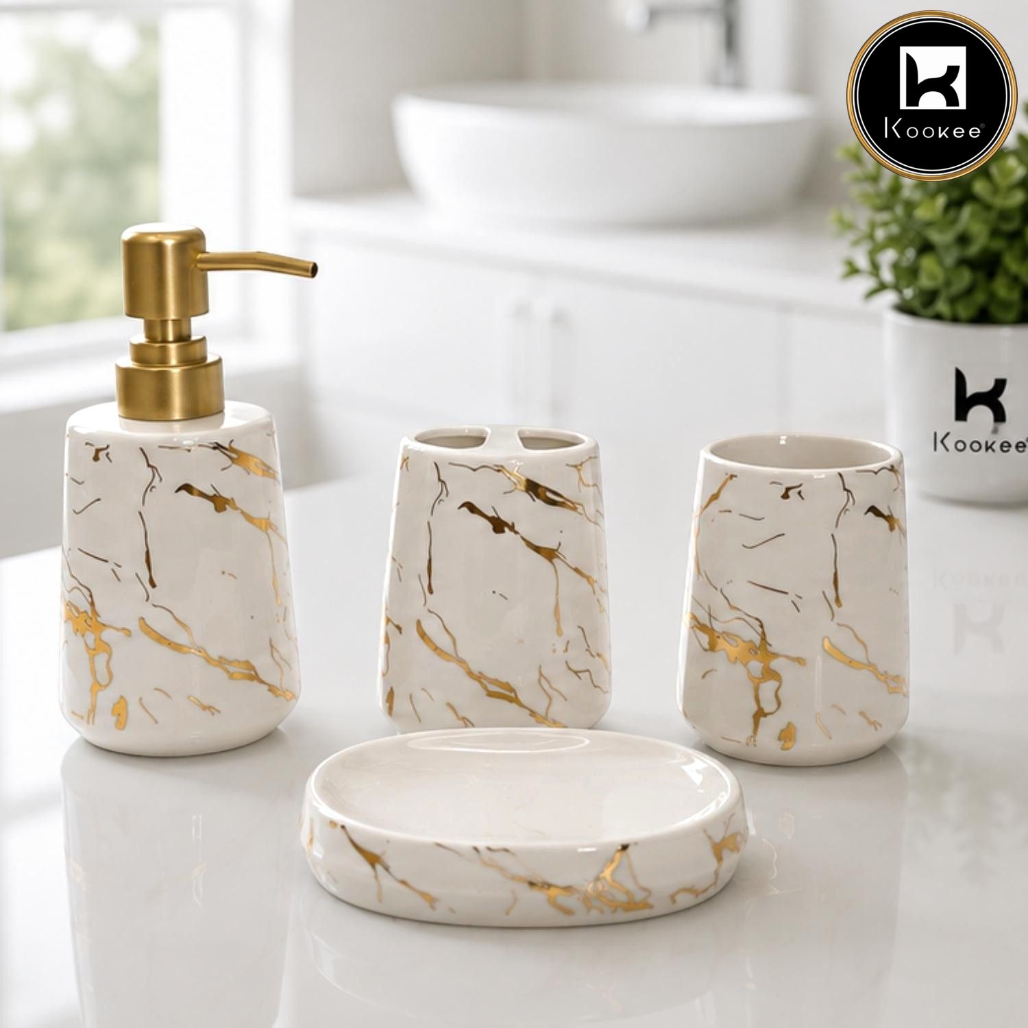 Kookee Ceramic Bathroom Sets, White, ART12387