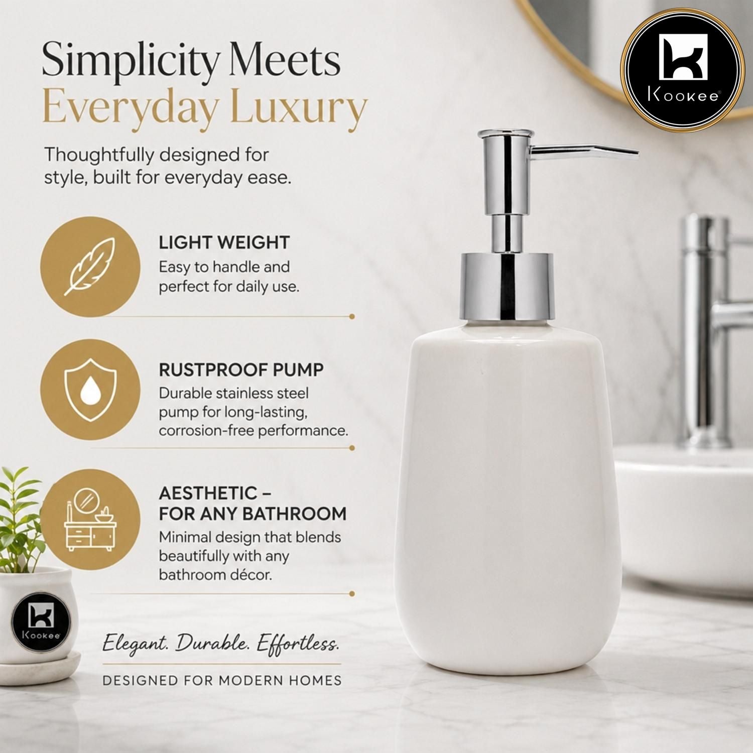 Kookee Ceramic Soap Dispensers, White, ART12394