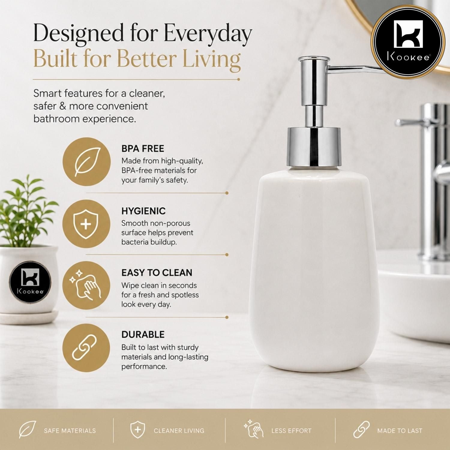 Kookee Ceramic Soap Dispensers, White, ART12394