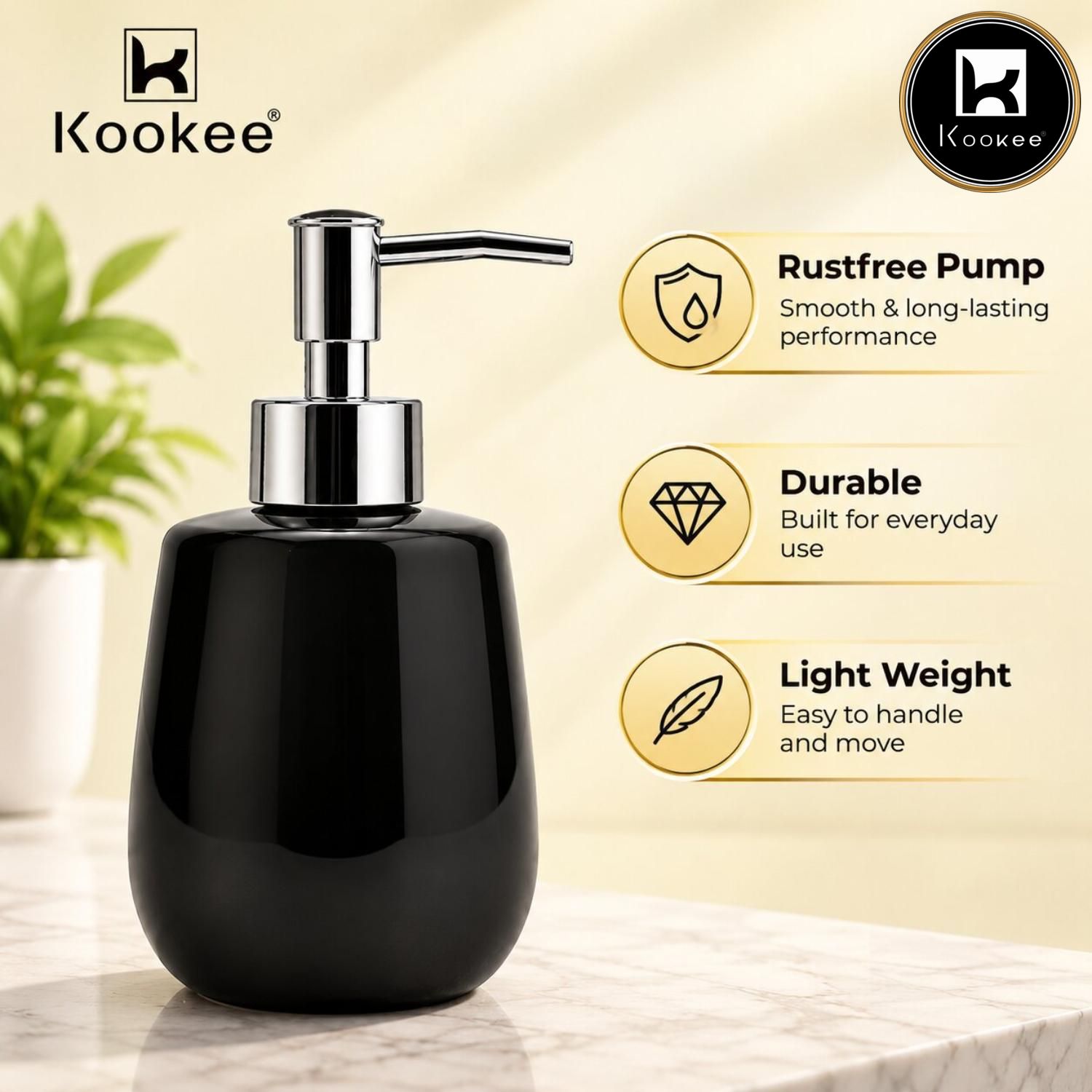 Kookee Ceramic Soap Dispensers, Black, ART12395