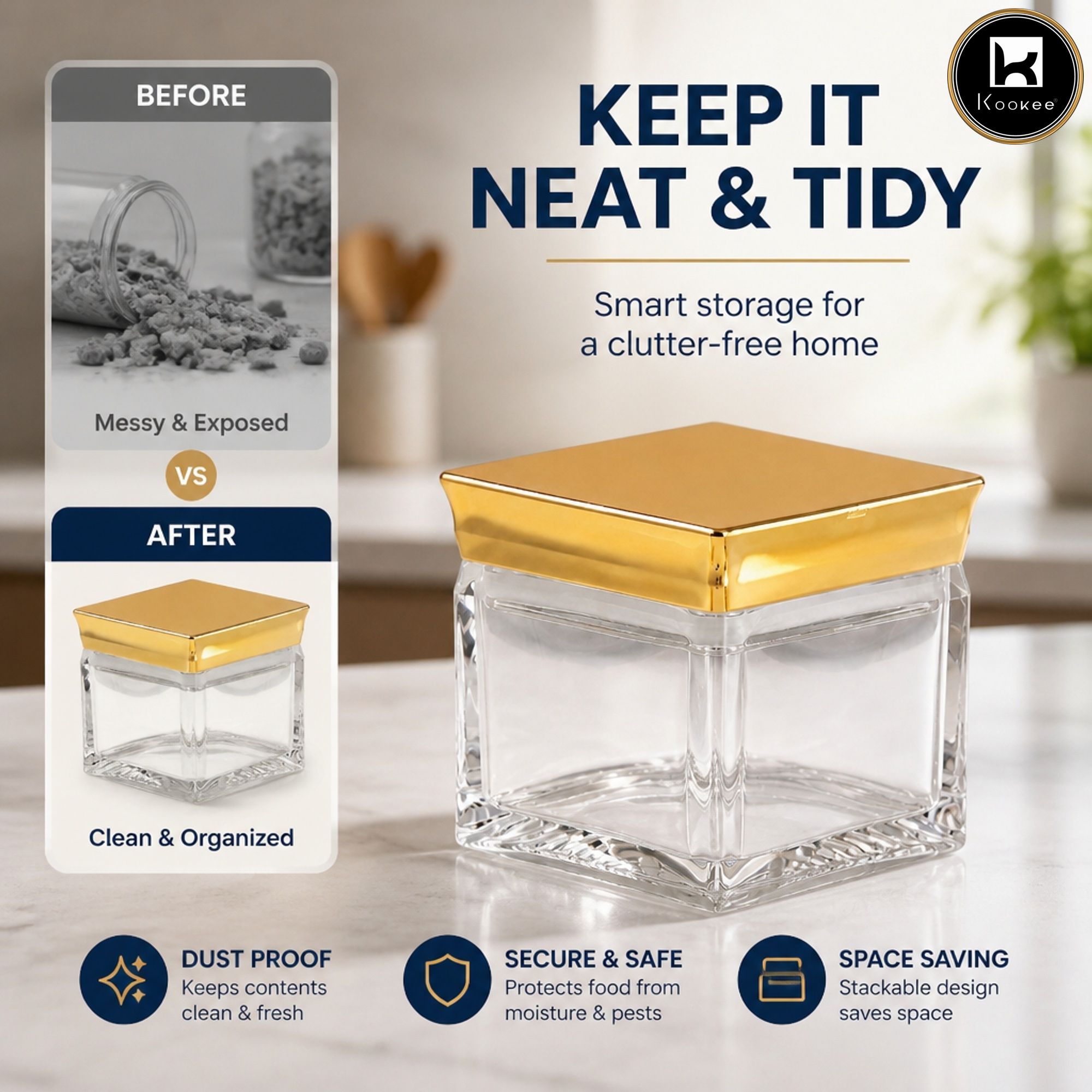 Kookee Canister Jars (Acrylic), Gold, ART12404