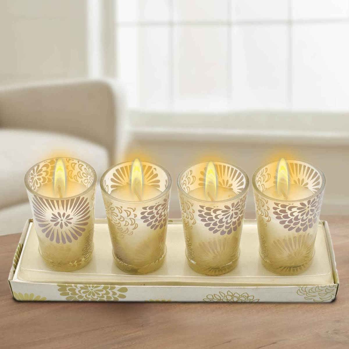 Wax Candle in Glass Jar Set of 4 f (904095)
