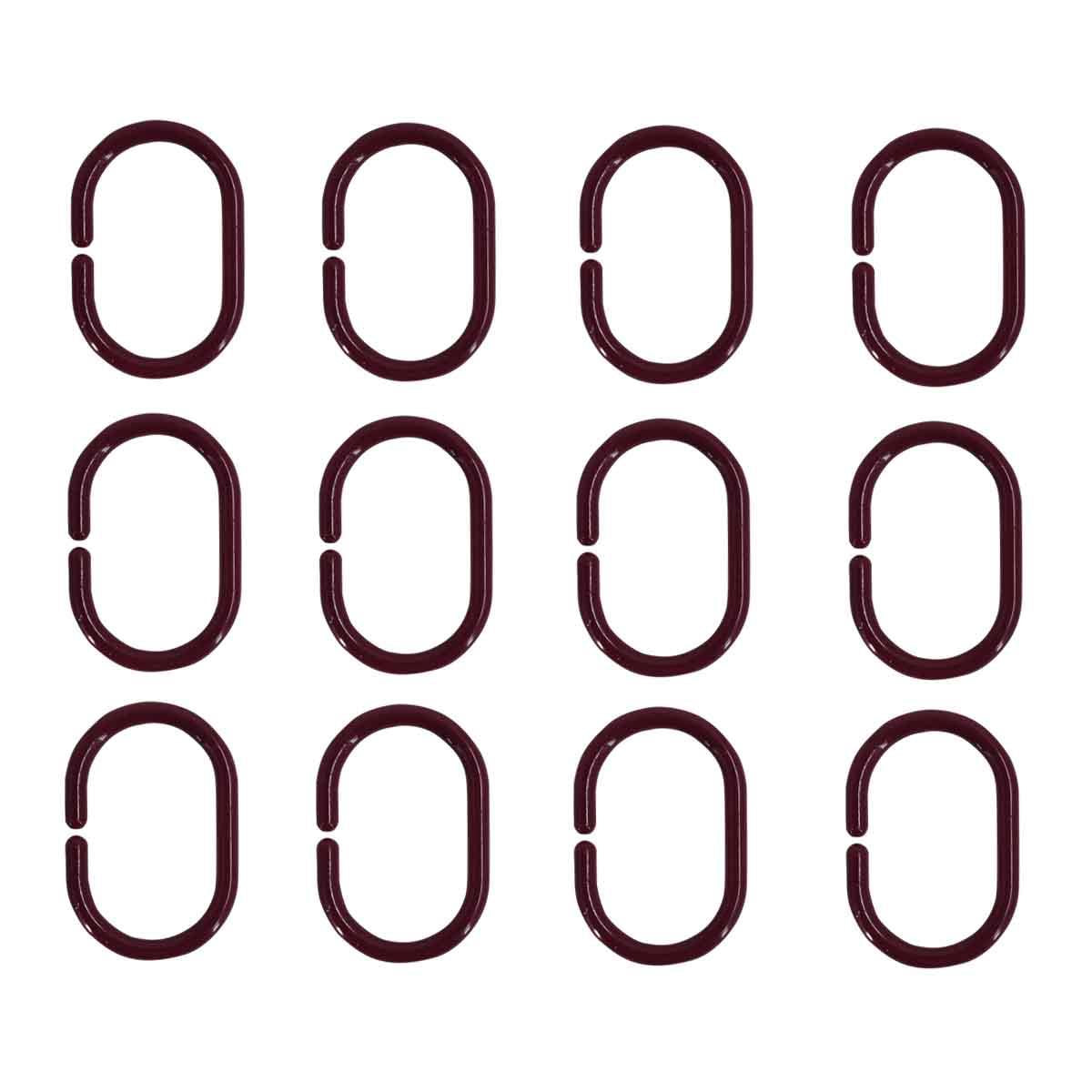 Shower Curtain Rings, 12 C shape Hooks - (JS160905) Maroon