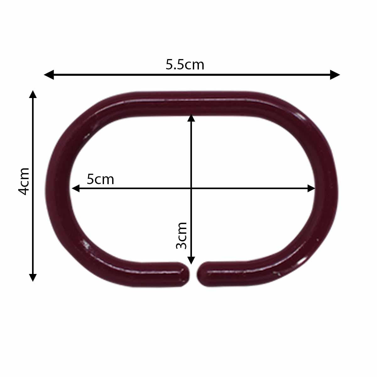 Shower Curtain Rings, 12 C shape Hooks - (JS160905) Maroon