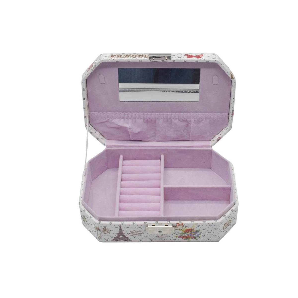 Jewellery Organizer Box with Mirror, 4 Section storage, PU Leather (122-3)