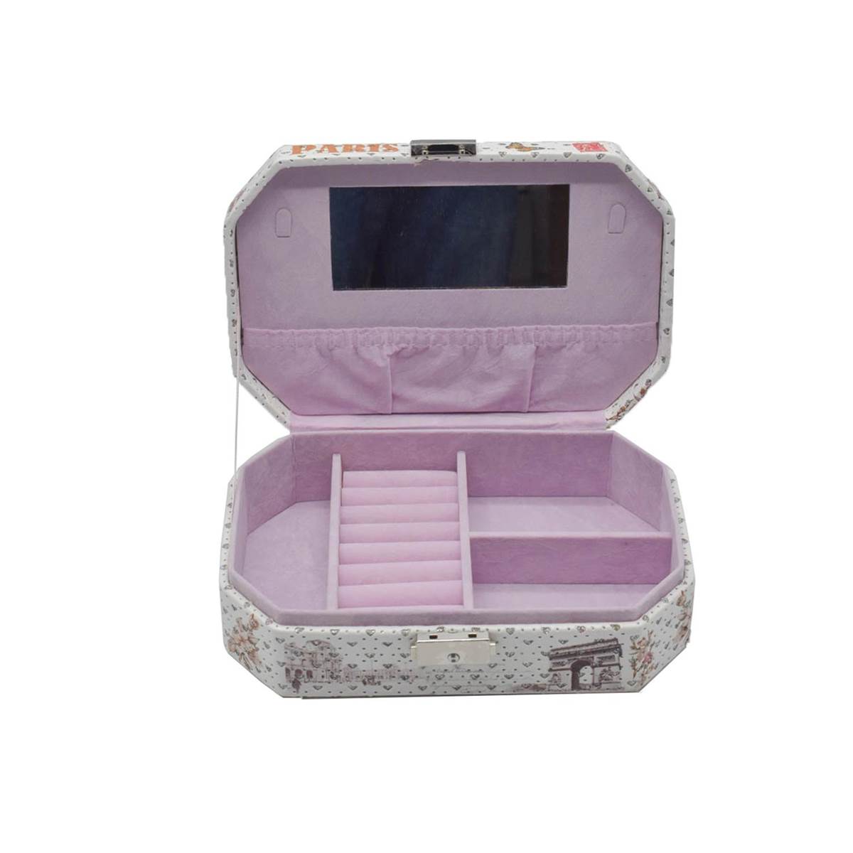 Jewellery Organizer Box with Mirror, 4 Section storage, PU Leather (122-5)