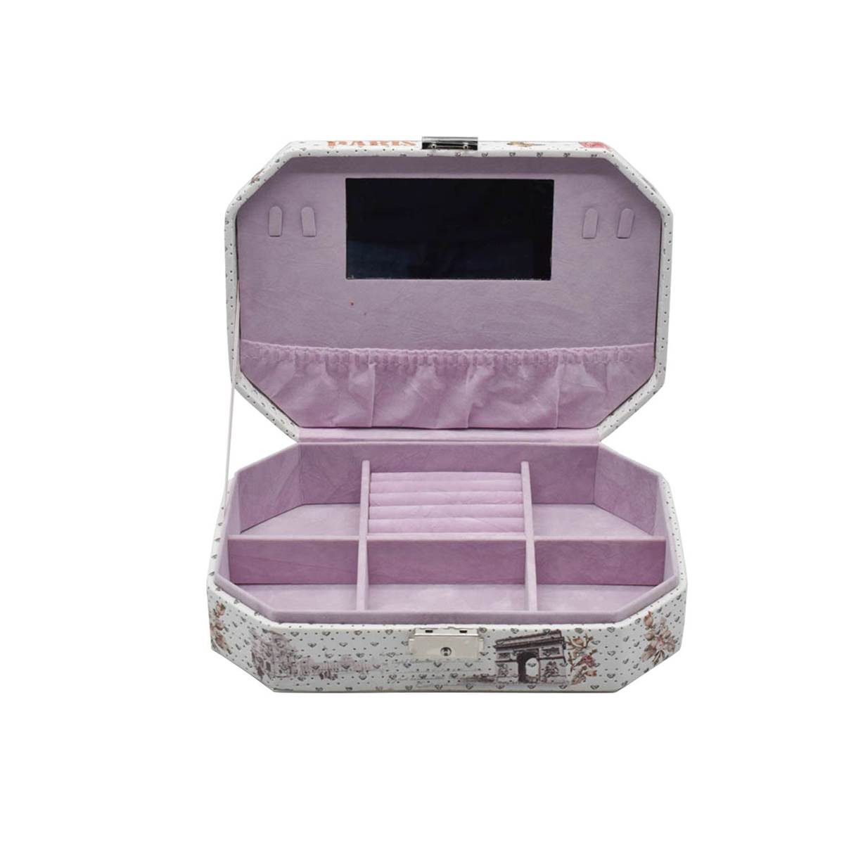 Jewellery Organizer Box with Mirror, 6 Section storage, PU Leather (123-4)