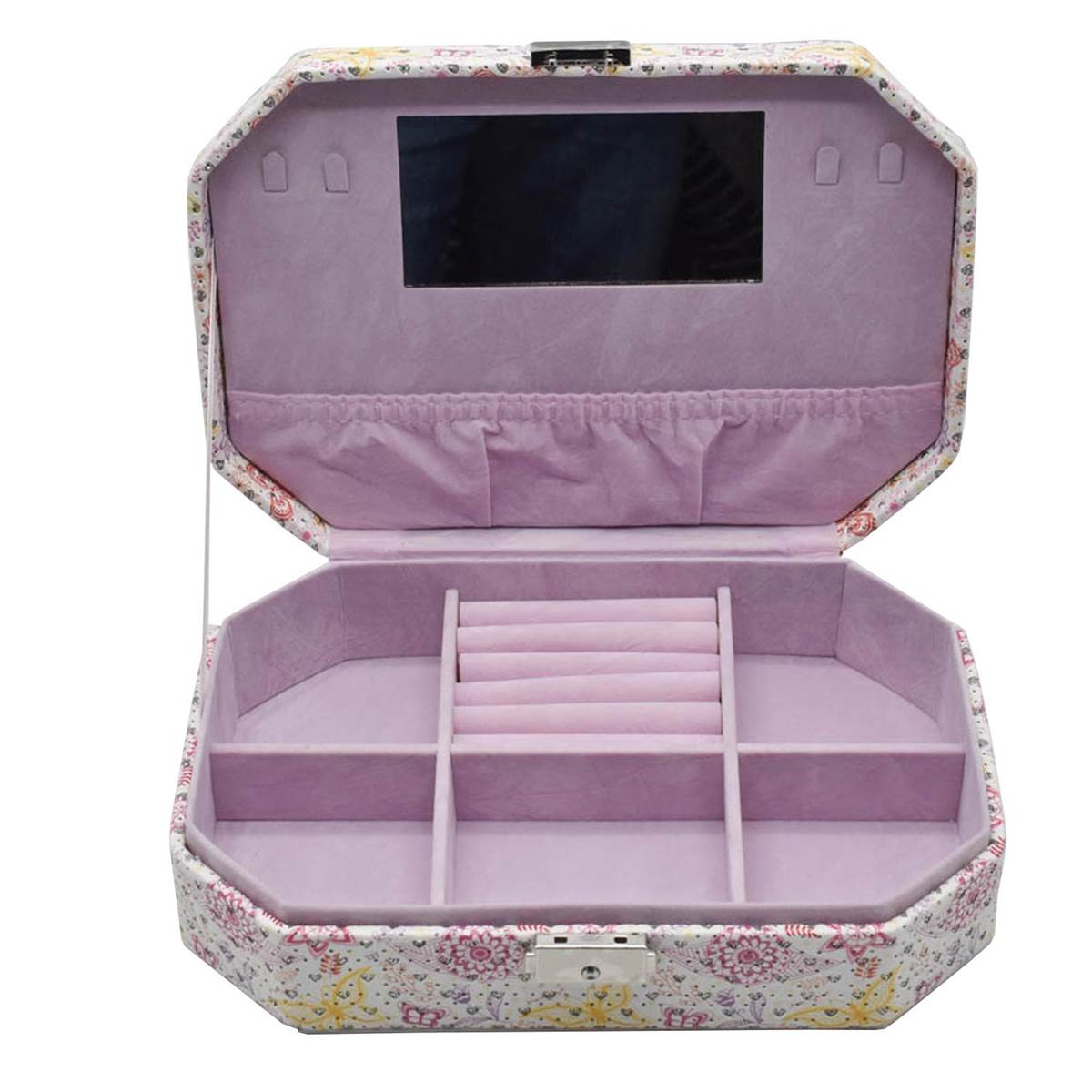 Jewellery Organizer Box with Mirror, 6 Section storage, PU Leather (123-8)