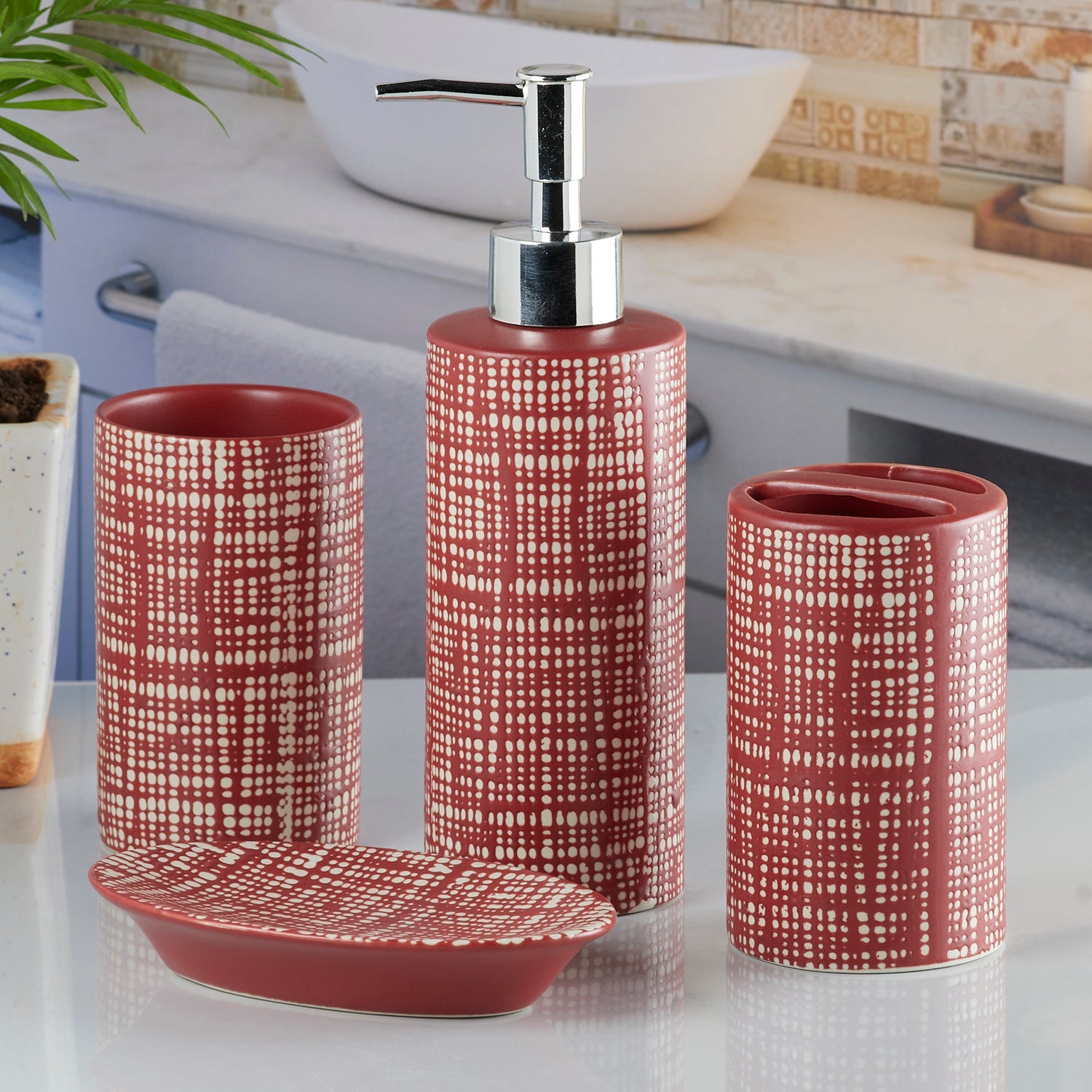 Ceramic Bathroom Accessories Set of 4 Bath Set with Soap Dispenser (5748)