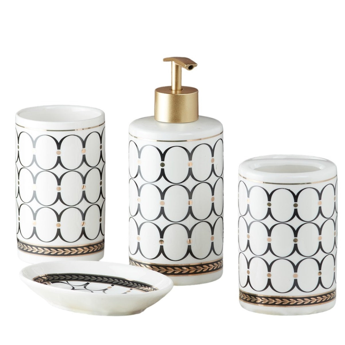 Ceramic Bathroom Accessories Set of 4 Bath Set with Soap Dispenser (5750)