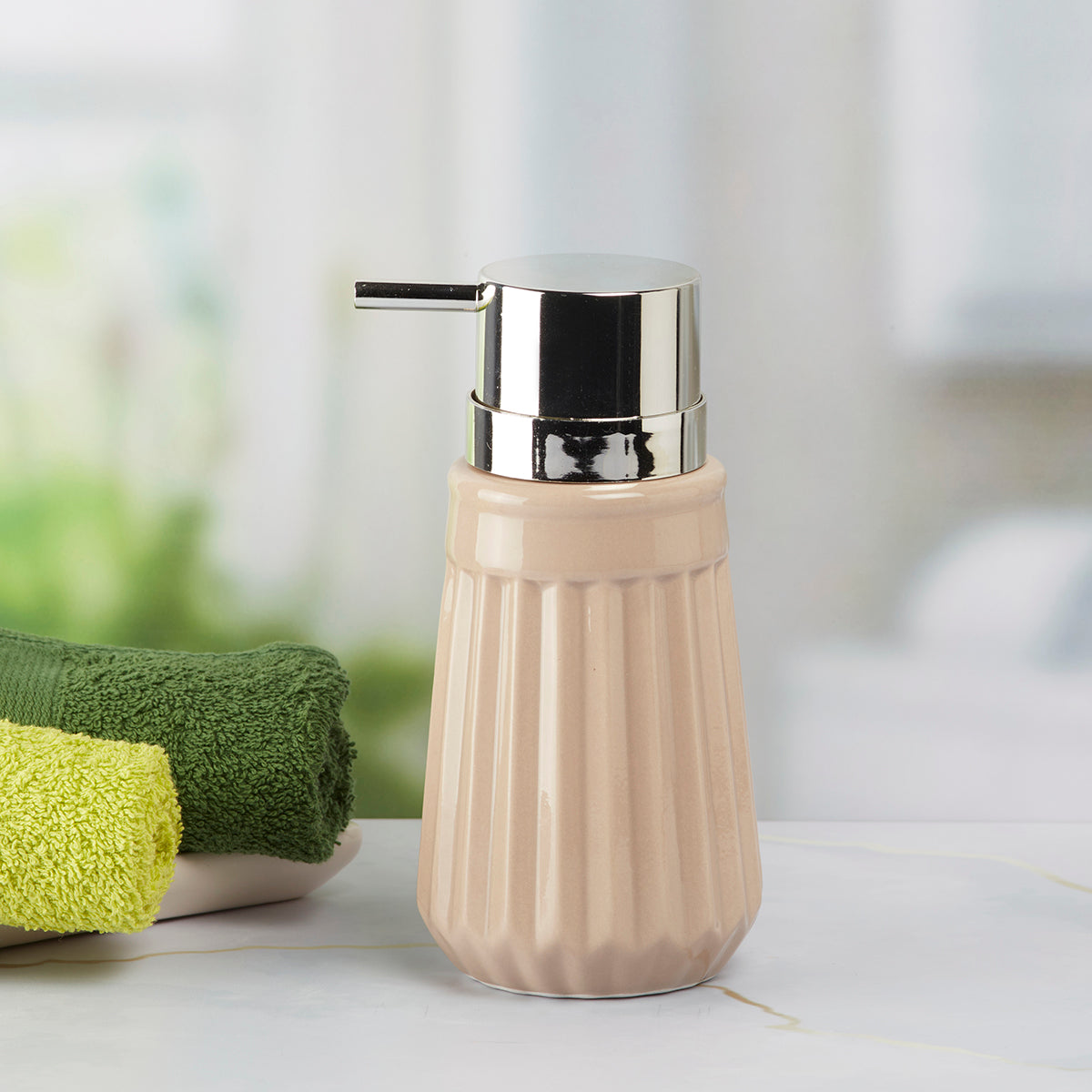 Ceramic Soap Dispenser handwash Pump for Bathroom, Set of 1, Beige (6035)