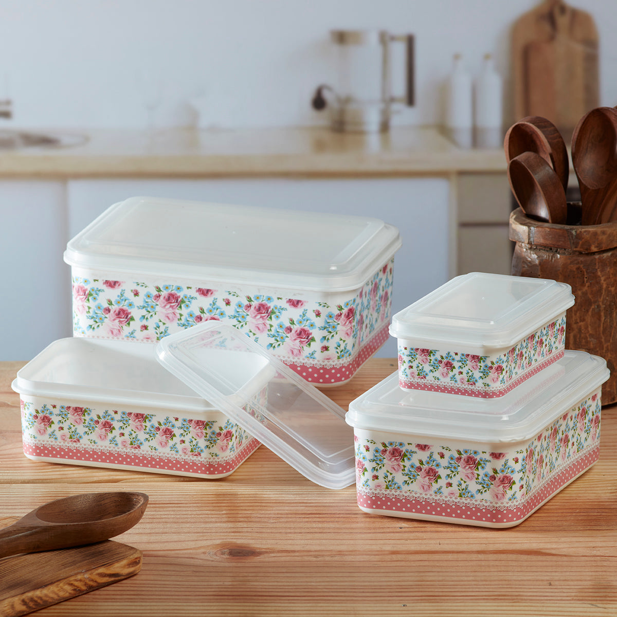 Plastic Airtight Food Storage Container with Lid, Set of 4, Rectangle (141-3B)