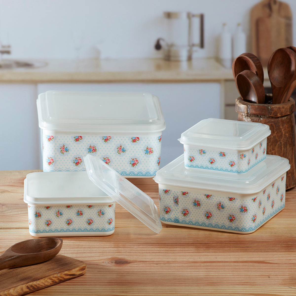 Plastic Airtight Food Storage Container with Lid, Set of 4, Square (141-1A)