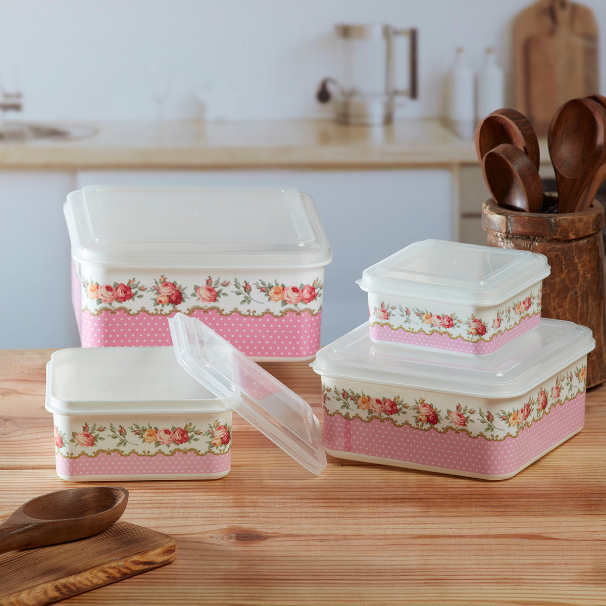 Plastic Airtight Food Storage Container with Lid, Set of 4, Square (141-1D)