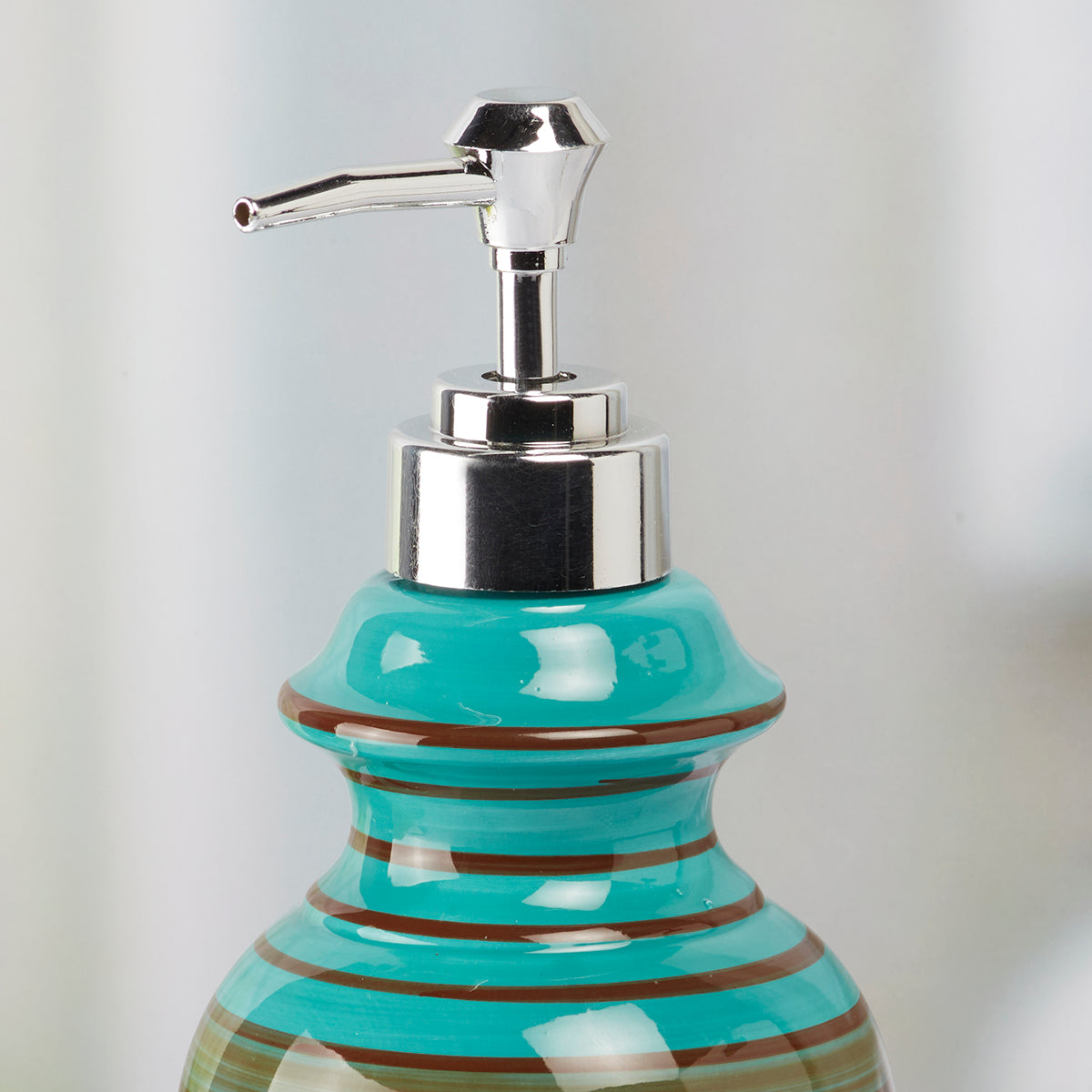 Ceramic Soap Dispenser handwash Pump for Bathroom, Set of 1, Brown/Blue (7638)