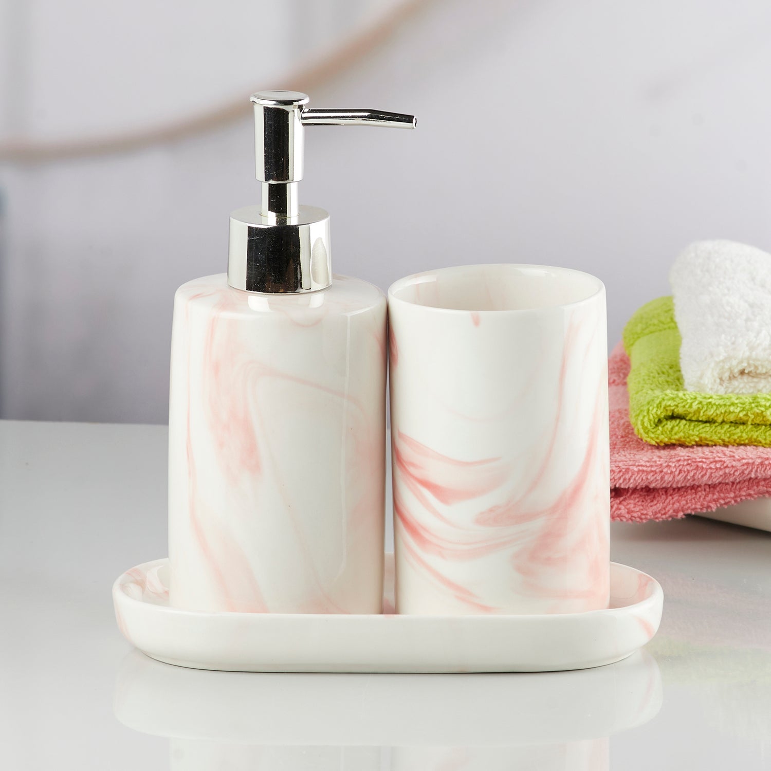 Ceramic Bathroom Accessories Set of 3 Bath Set with Soap Dispenser (7648)