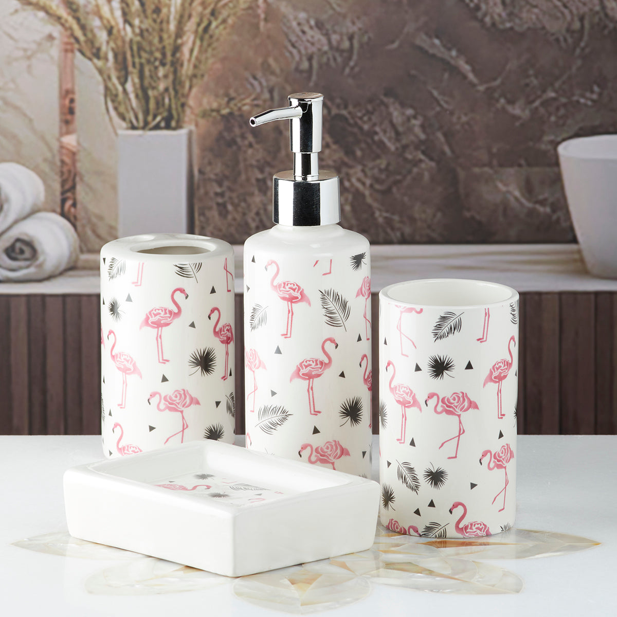 Ceramic Bathroom Accessories Set of 4 Bath Set with Soap Dispenser (7652)