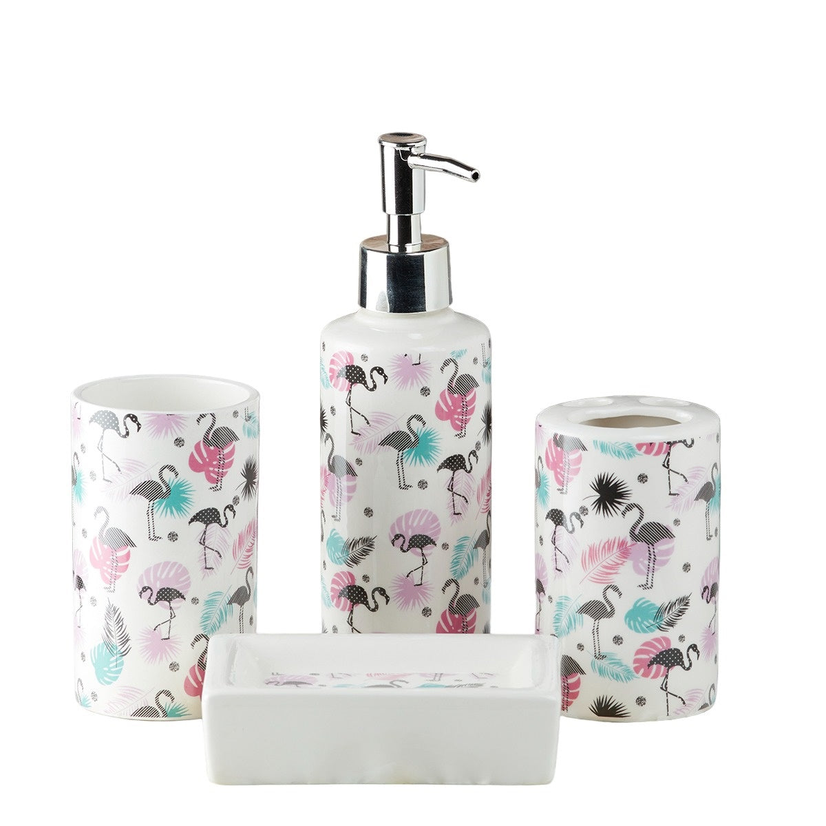 Ceramic Bathroom Accessories Set of 4 Bath Set with Soap Dispenser (7653)