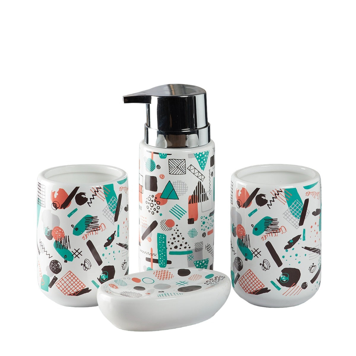 Ceramic Bathroom Accessories Set of 4 Bath Set with Soap Dispenser (7655)