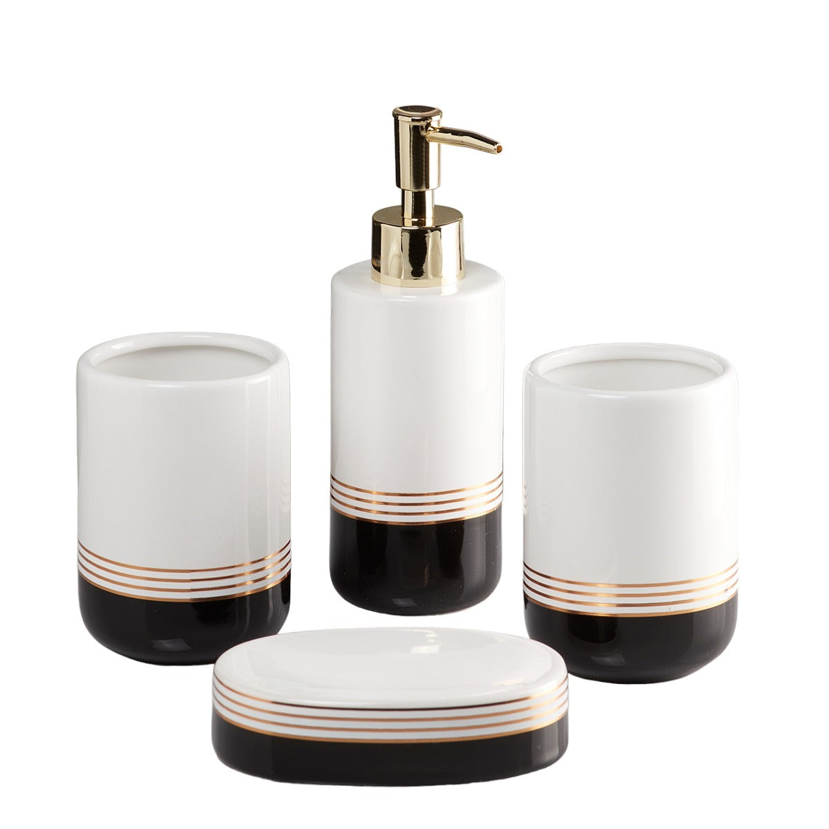Ceramic Bathroom Accessories Set of 4 Bath Set with Soap Dispenser (7656)