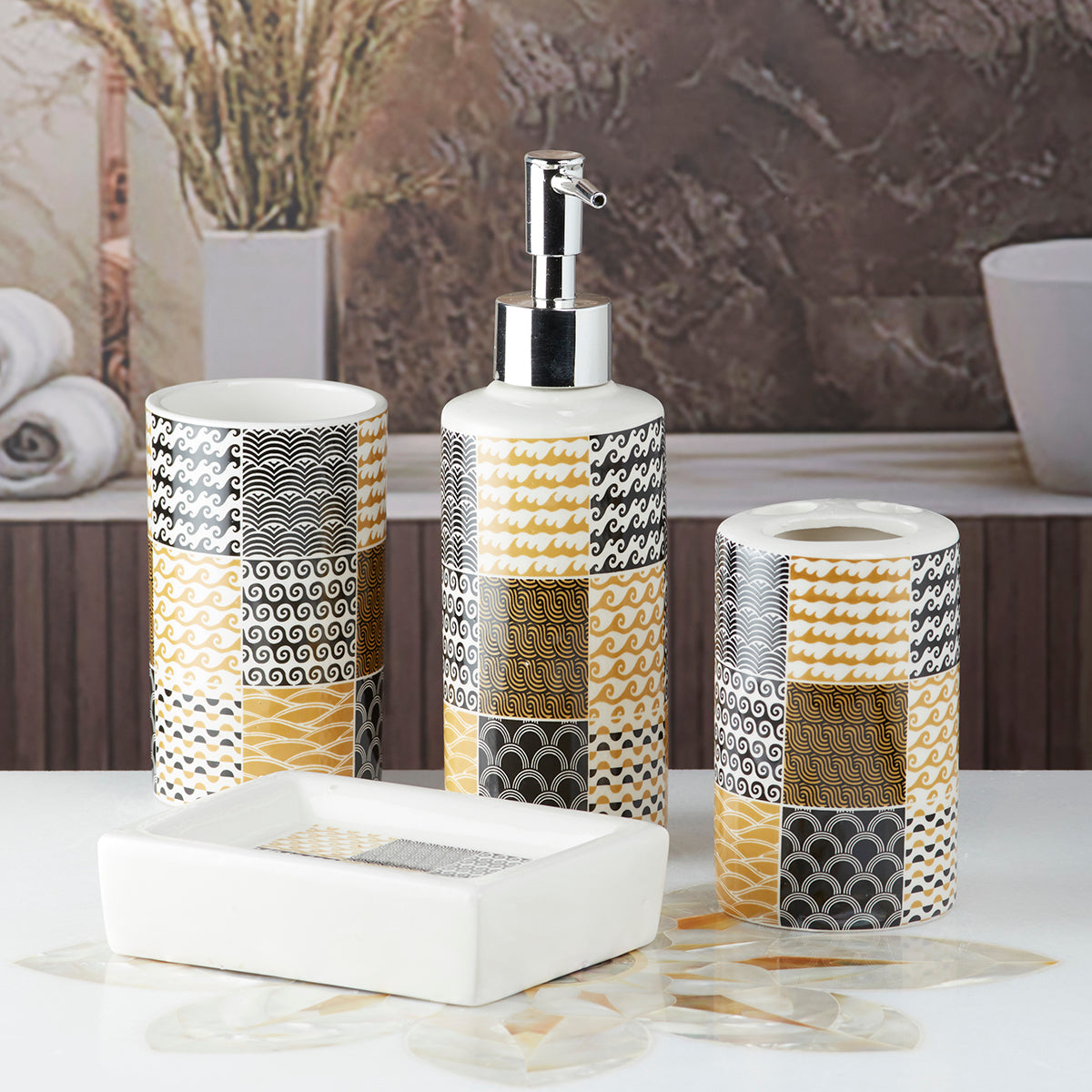 Ceramic Bathroom Accessories Set of 4 Bath Set with Soap Dispenser (7680)