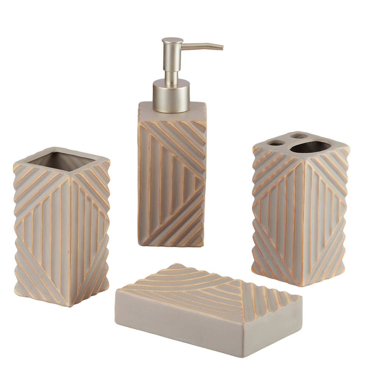 Ceramic Bathroom Accessories Set of 4 Bath Set with Soap Dispenser (7700)