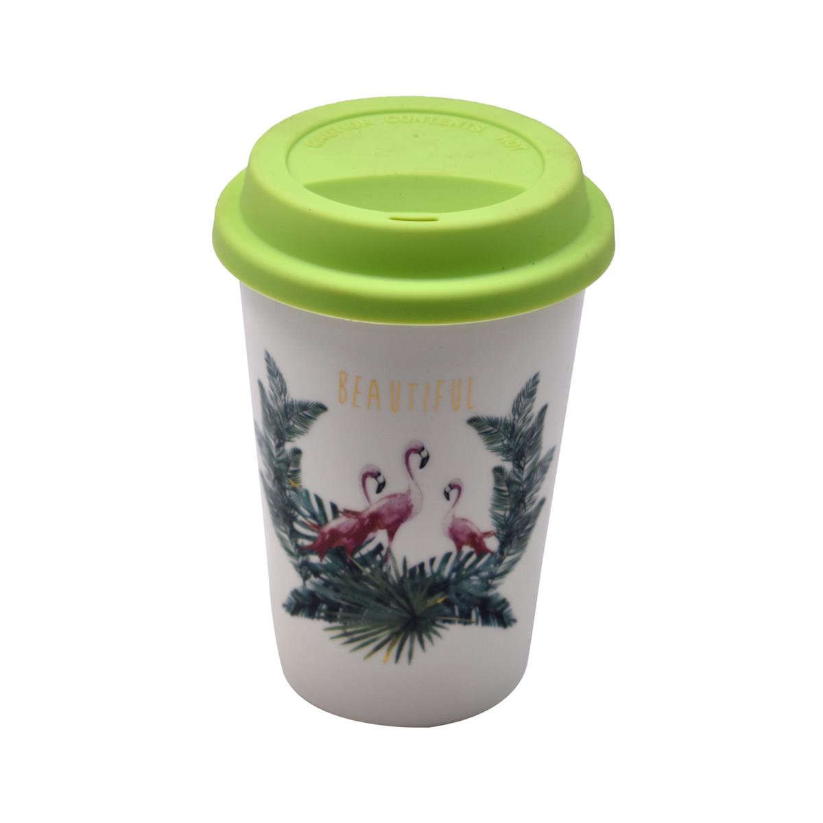 Ceramic Coffee or Tea Tall Tumbler with Silicone Lid - 275ml (BPM4723-D)